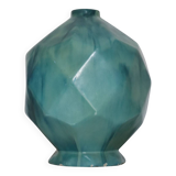 Antique blue ceramic origami ball vase
