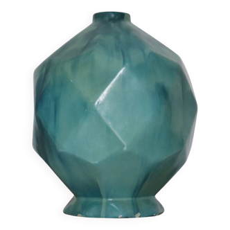 Antique blue ceramic origami ball vase