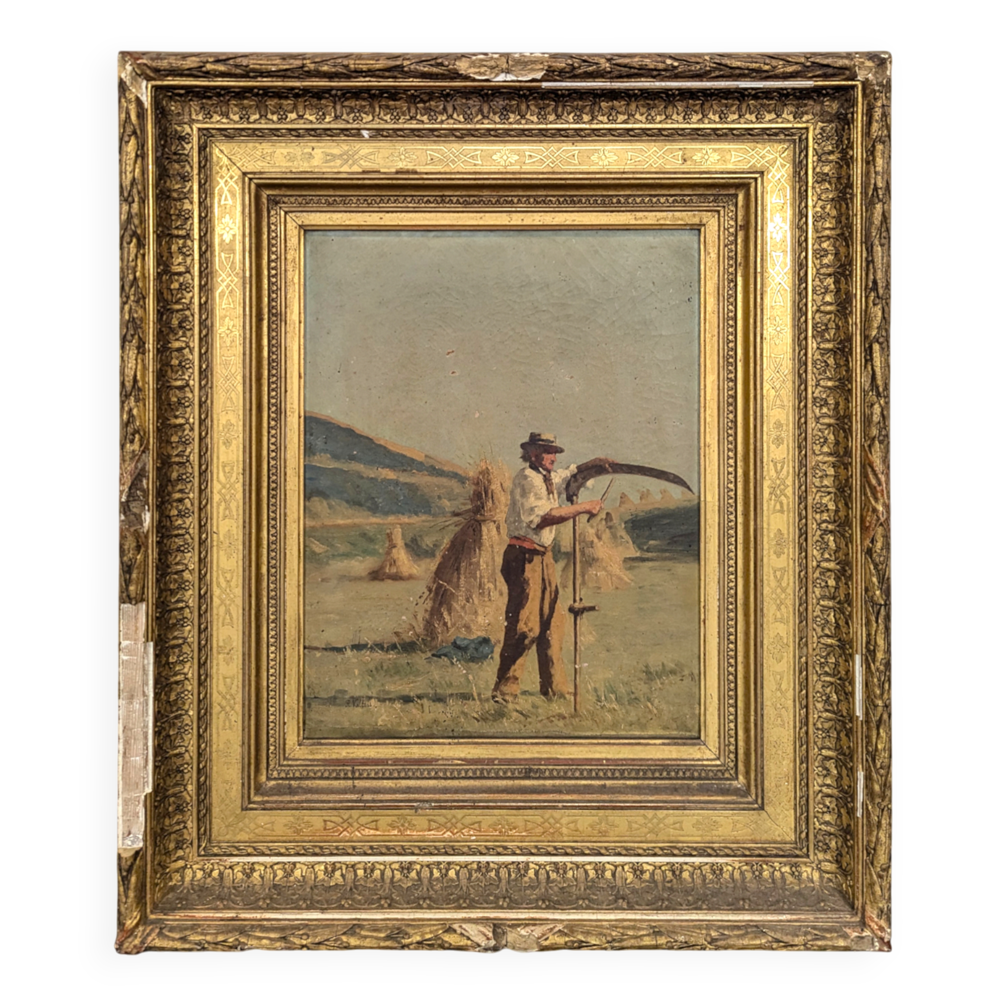 Huile sur toile Travail du Faucheur de Paul Félix Vallois (1845-1906)