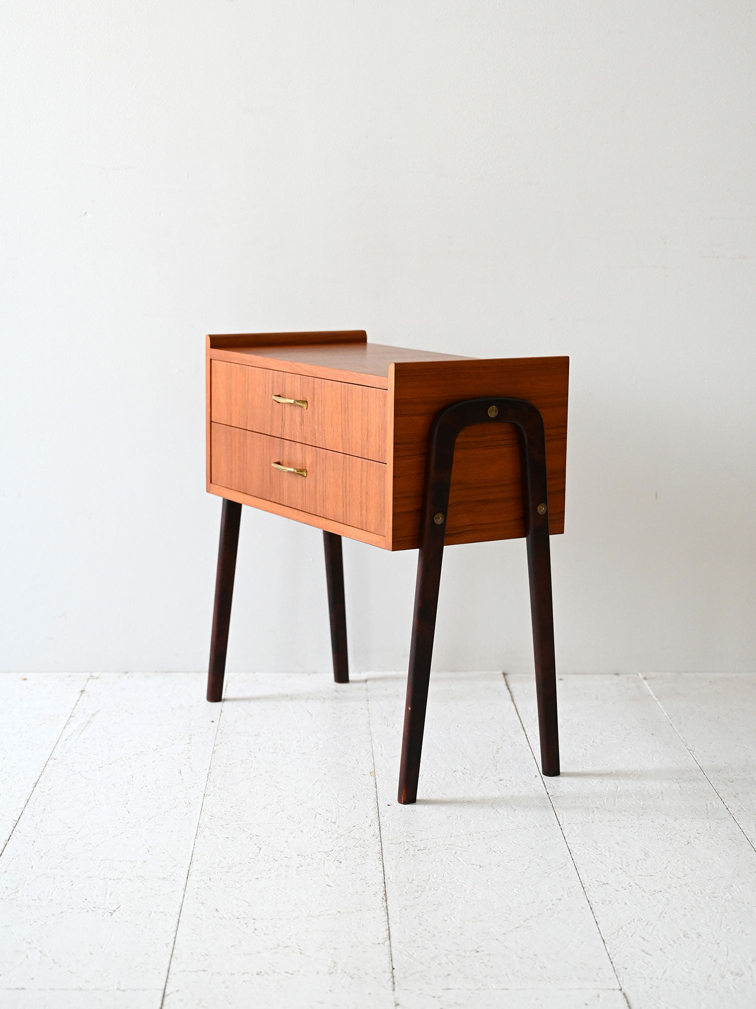 1950s Scandinavian Teak Nightstand with Brass Handles