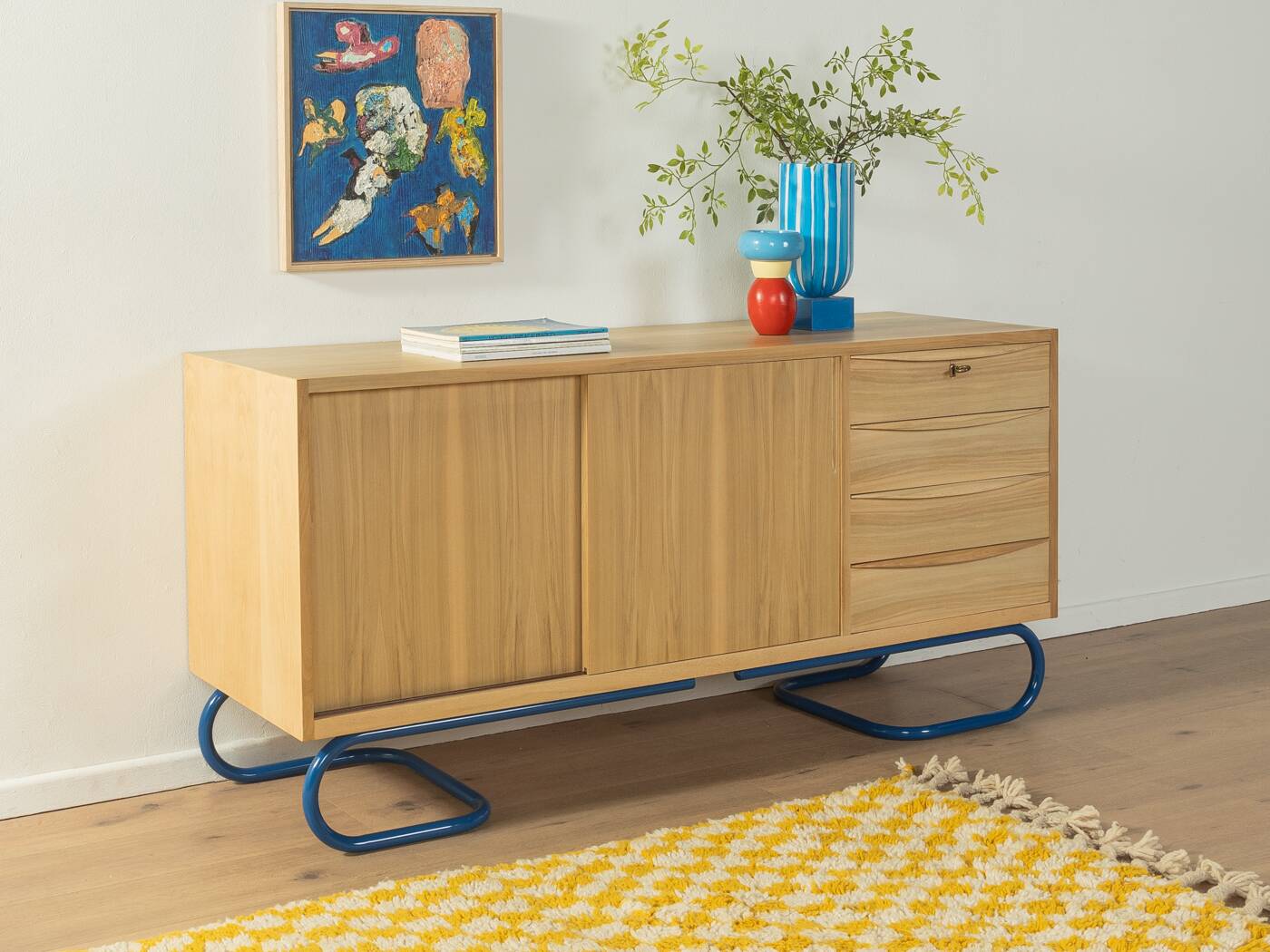 1950s Sideboard with blue bauhaus feet