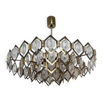 1960s Design Glass and brass Chandelier by Jaroslav Bejvl for Kamenicky Senov