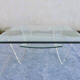 1980s design coffee table in glass and perspex (lucite)