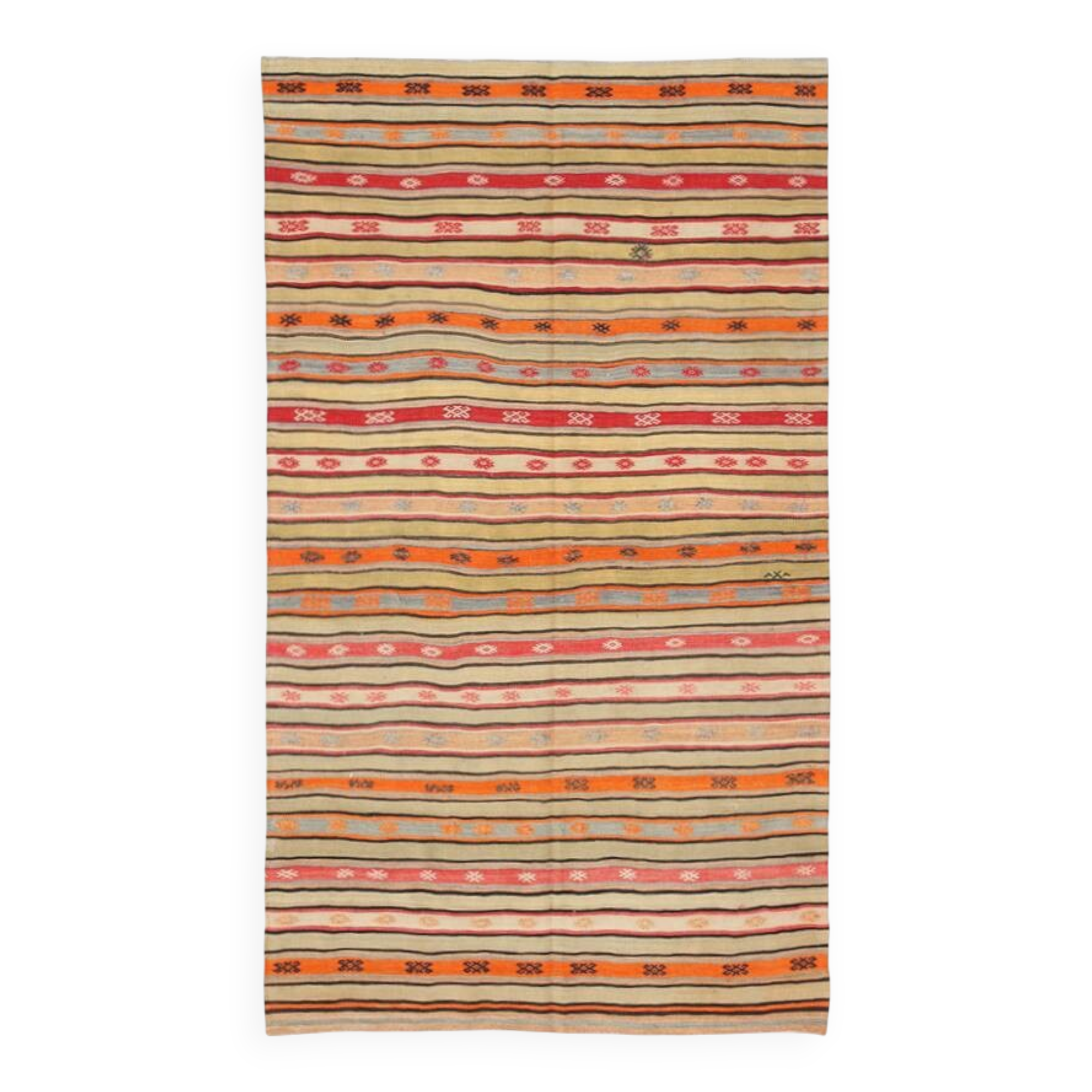 5x9 Pale Orange Kilim Rug, Natural Dyes, Hanknotted Wool Rug, 163x282Cm