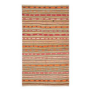 5x9 Pale Orange Kilim Rug, Natural Dyes, Hanknotted Wool Rug, 163x282Cm