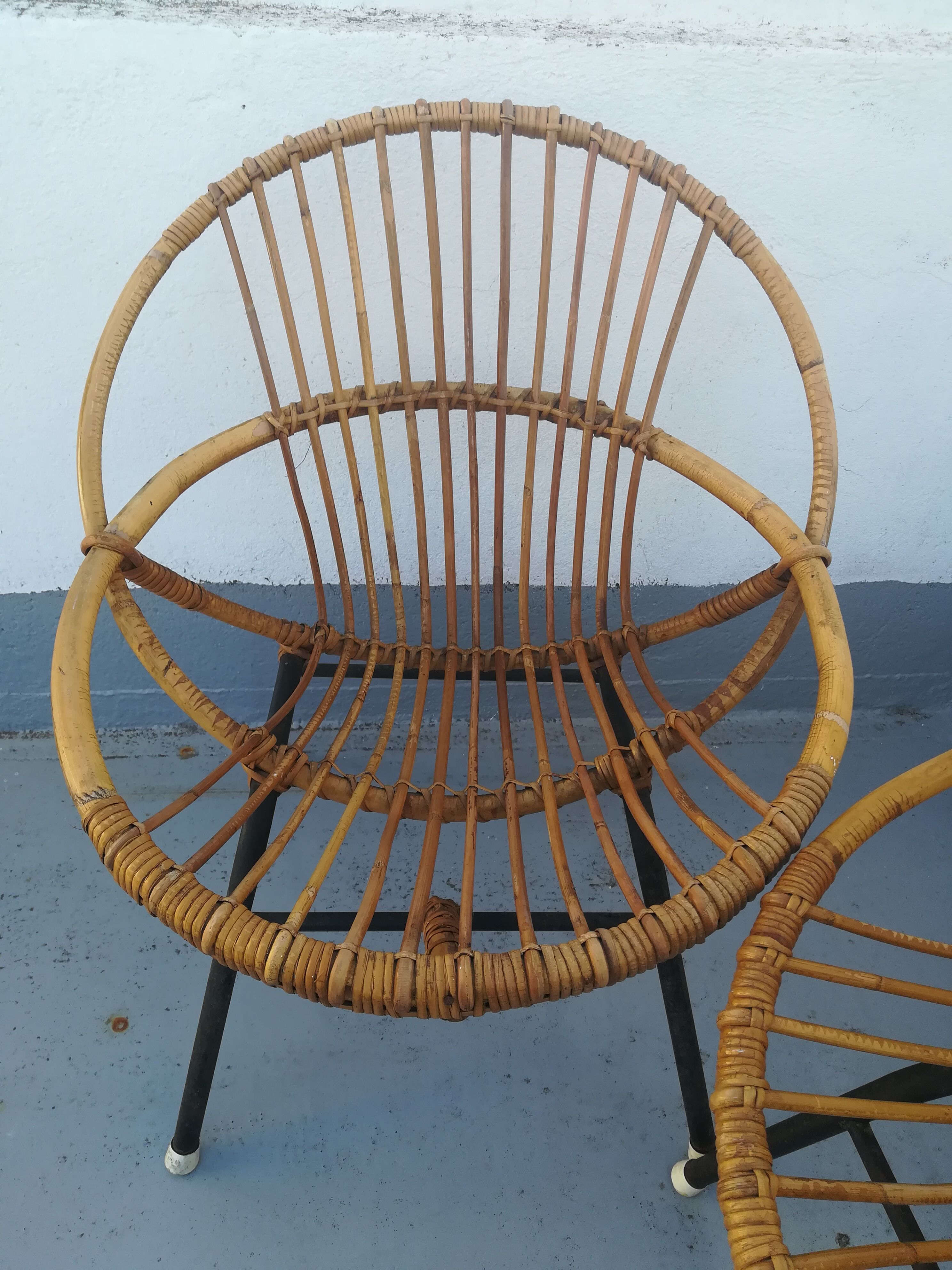 Pair of rattan basket armchairs
