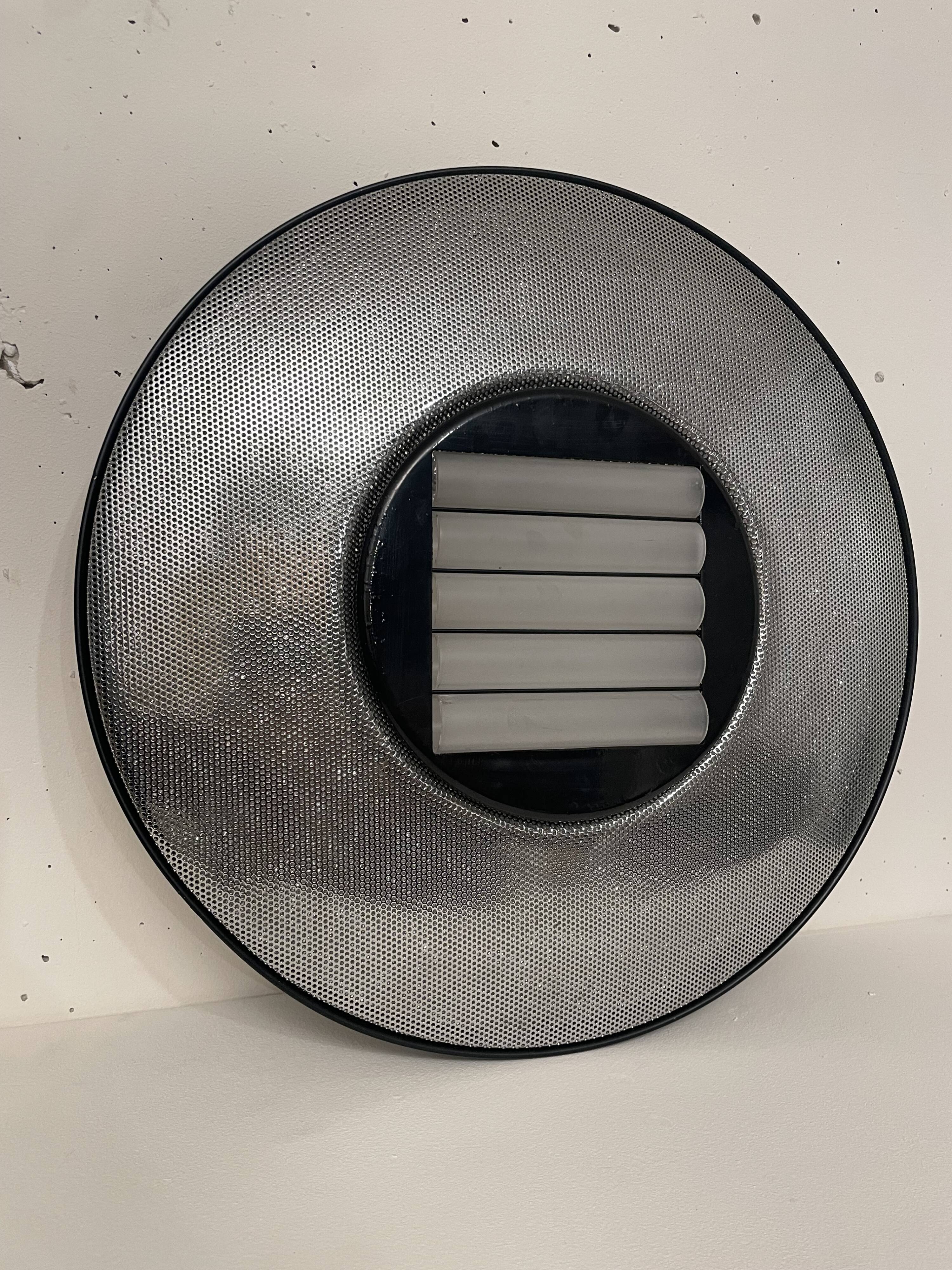 Ceiling light, metal and glass wall light, 1980