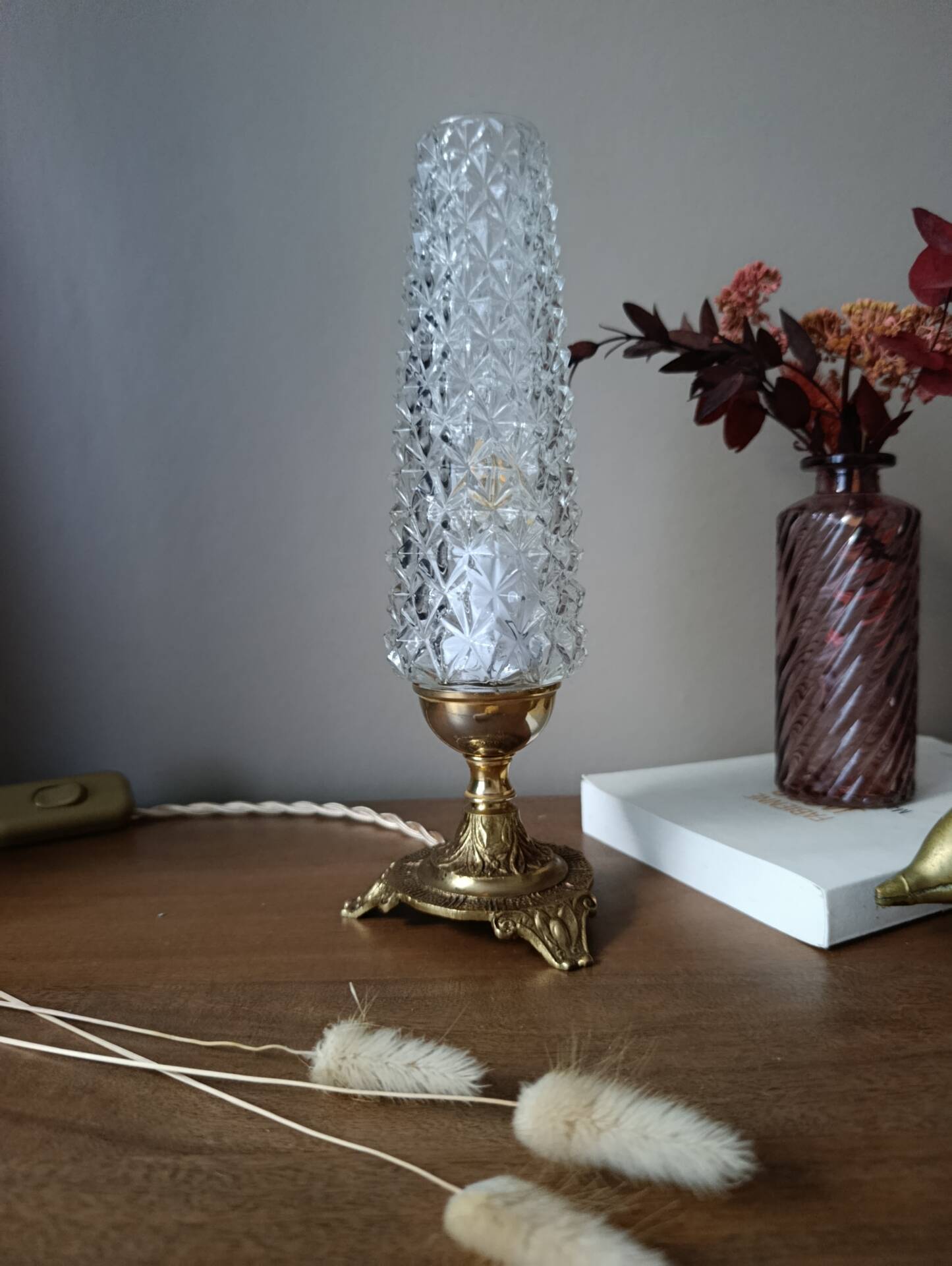 Upcycled retro chic table lamp | diamond tip & bronze