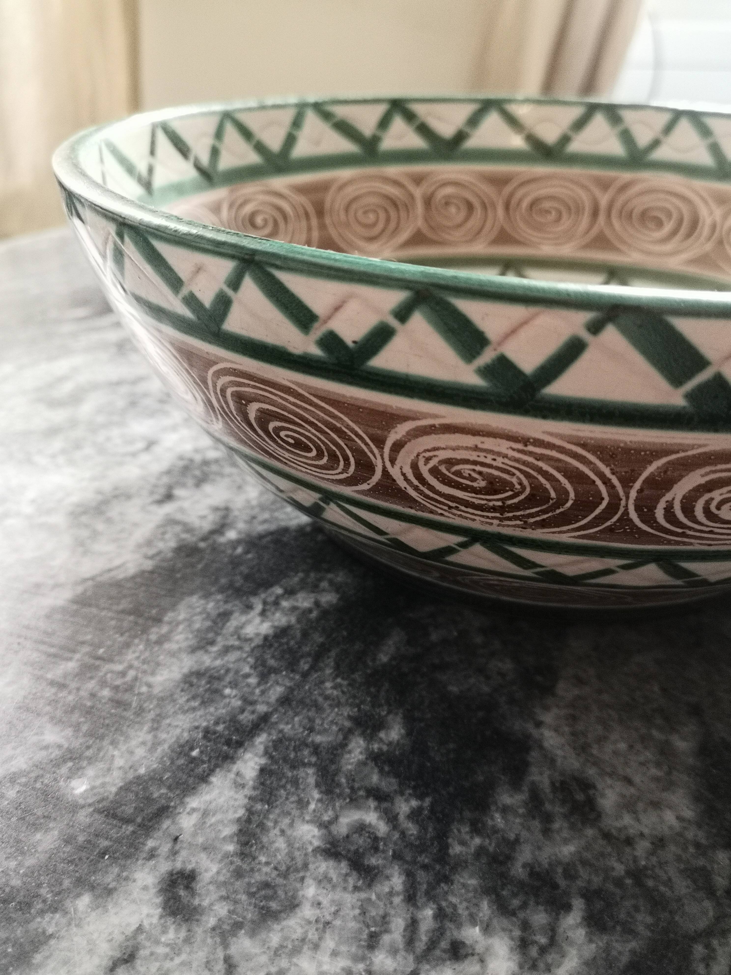 large salad bowl or empty pocket in enameled ceramic and signed Robert Picault, Vallauris 1950