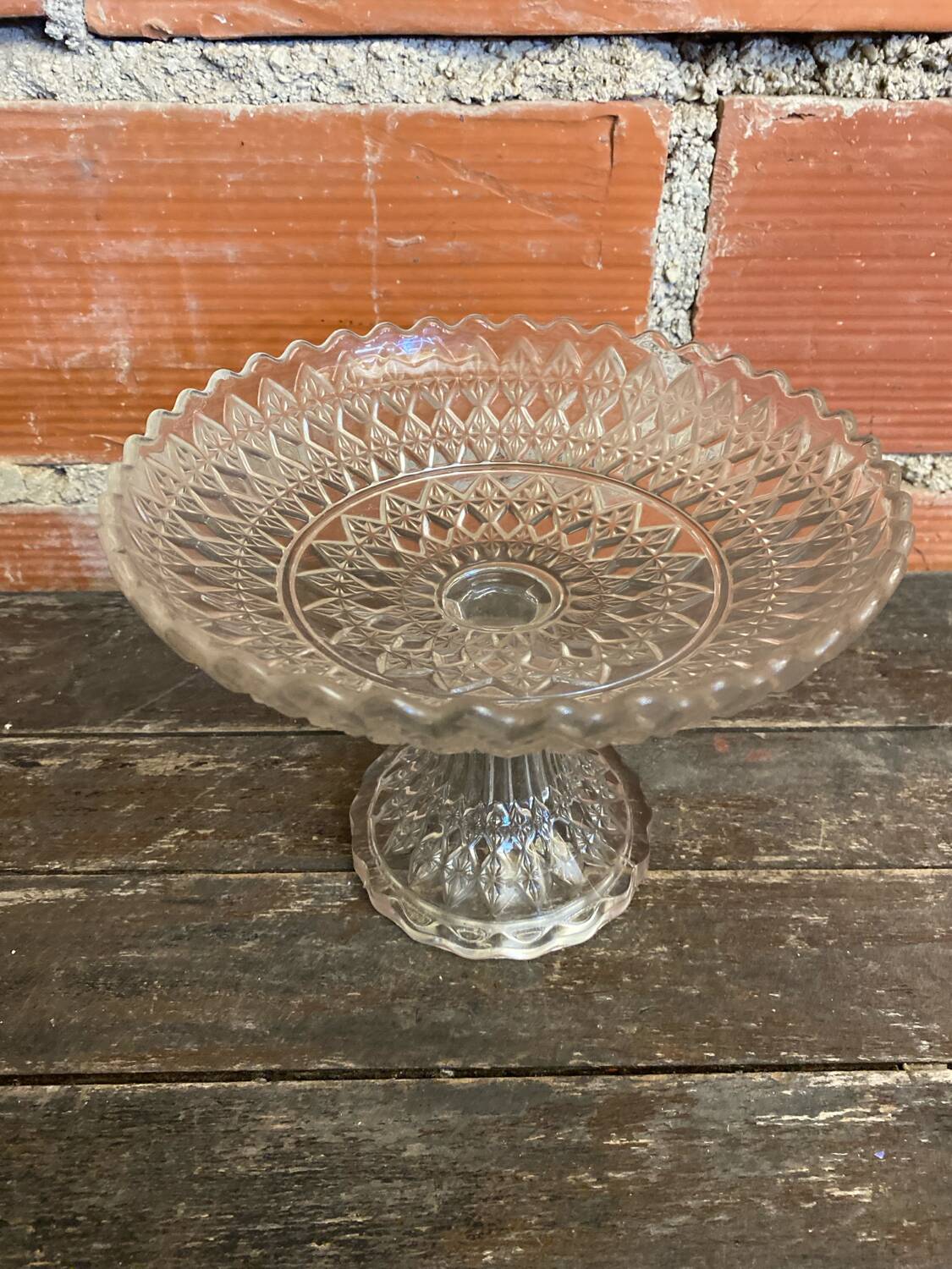 Coupe à Fruits Ancienne En Verre Moulé Décor Étoiles Vintage