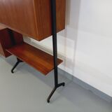 Italian bookcase vintage modular double shelf in teak and metal from the 60s