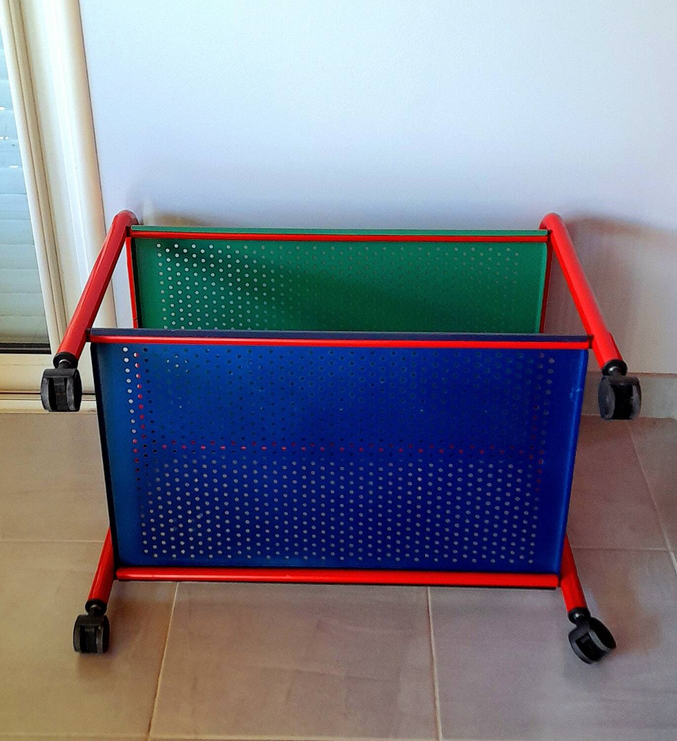 Memphis 80s perforated sheet metal rolling trolley