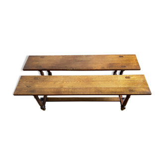 Two 20th century solid oak benches