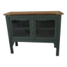 Console, sideboard, shallow display case sublimated in smoky green, wooden top.