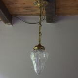 Antique Victorian pendant lamp bobeche glass copper chain suspension