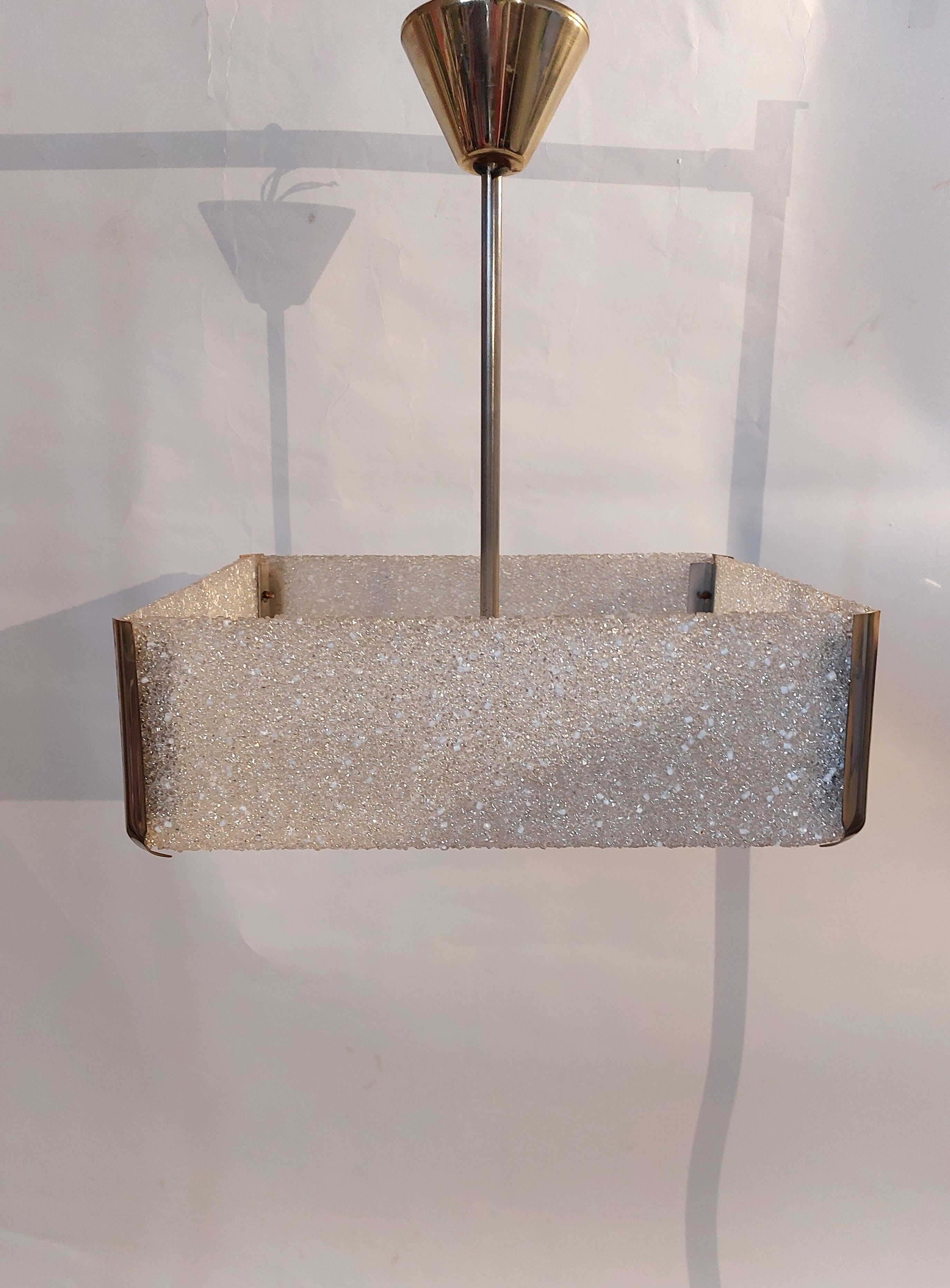 Square perspex ceiling lamp and gilded brass 1960.