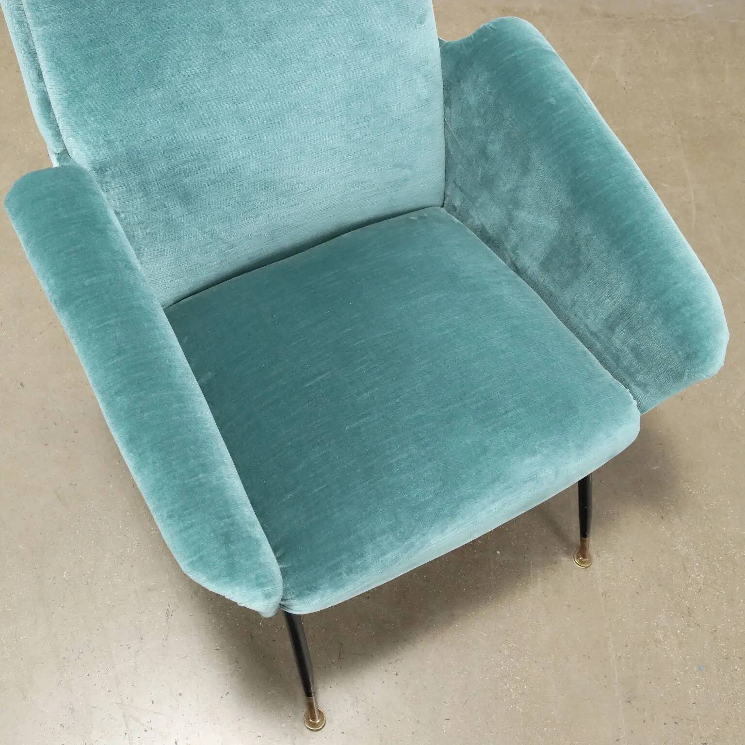 Vintage velvet and brass armchair, design, Italy, 1950s-1960s