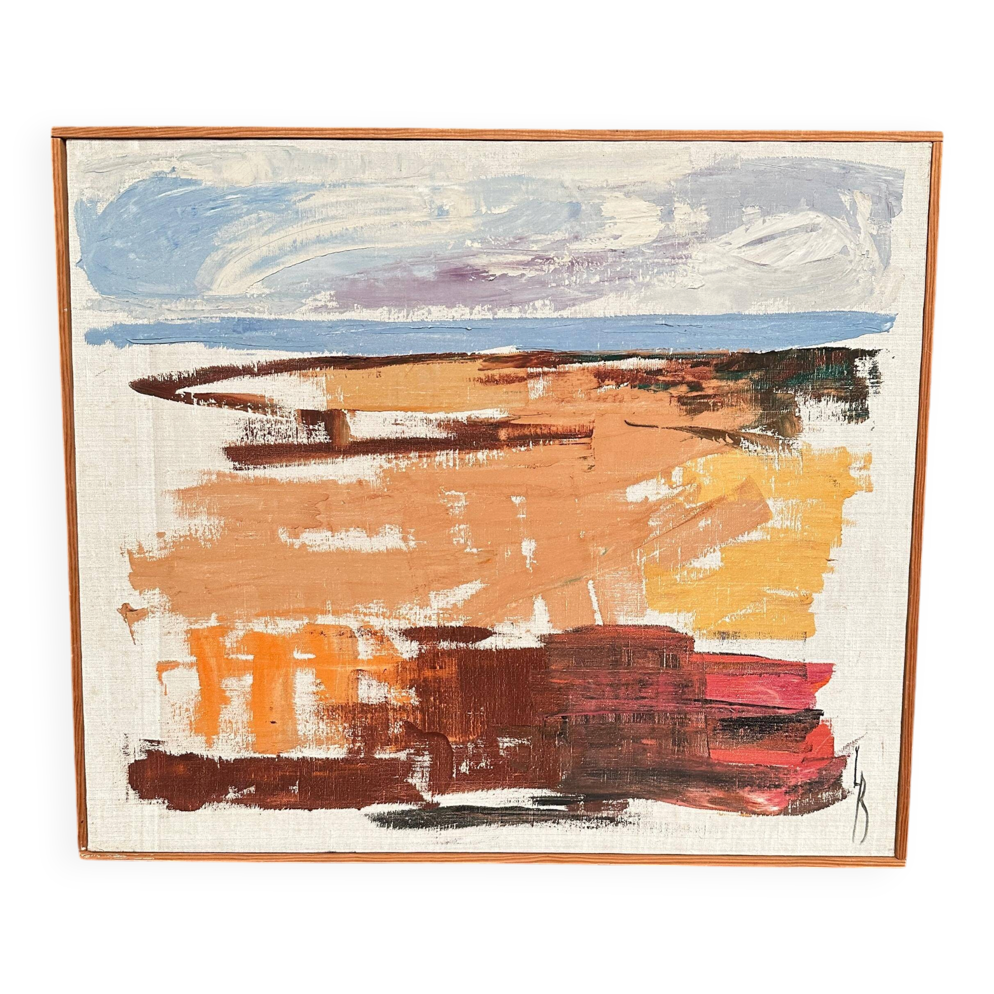 Original Swedish oil on canvas - "Coastal Landscape" attributed to Lars Börjesson - Signed - vintage and framed