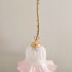 Tulip-shaped pendant light in white and pink glass
