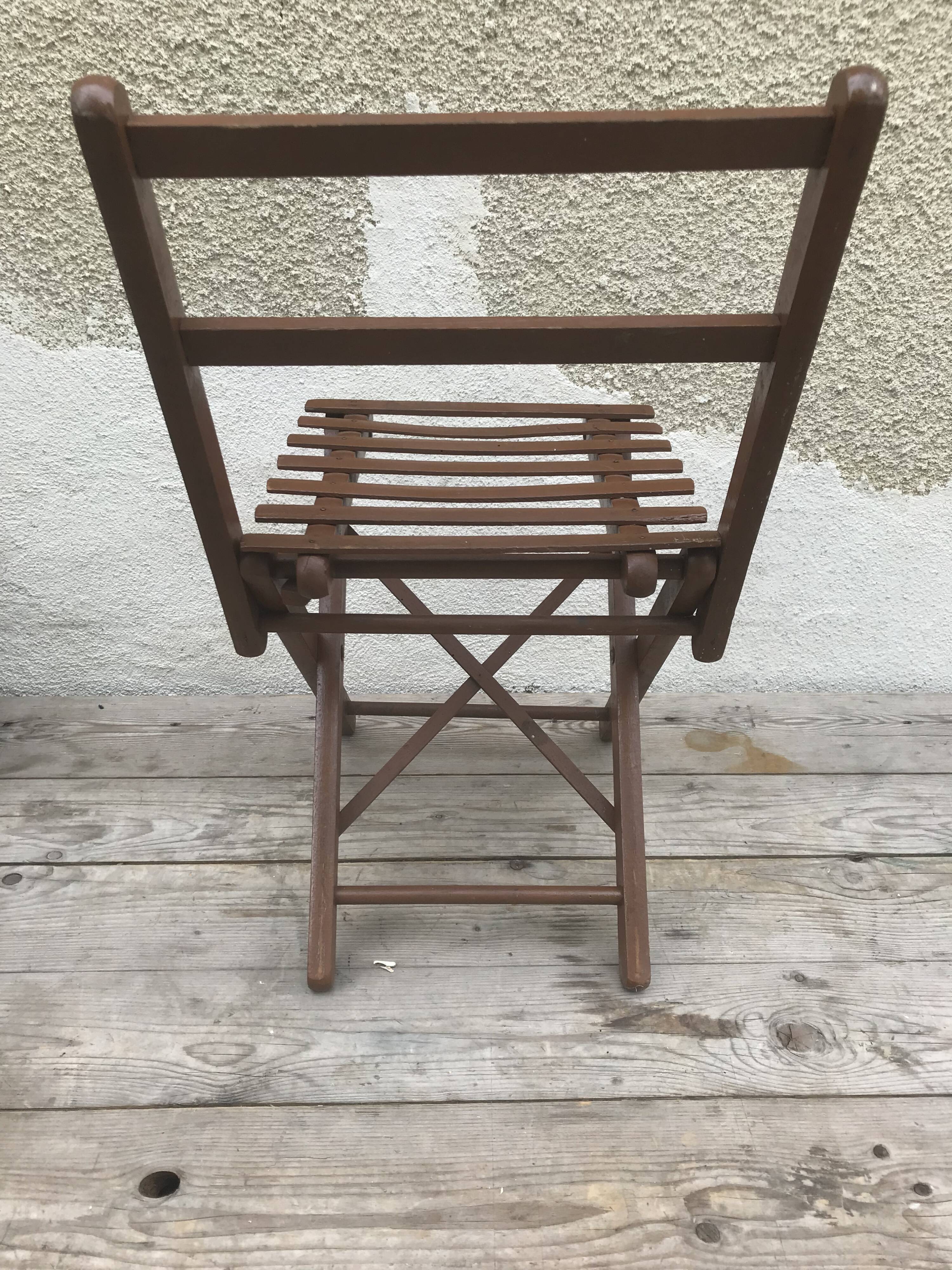 Former chair child folding wood brown painted 60s vintage