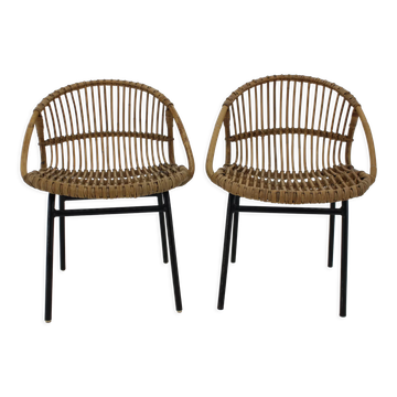 Paire de fauteuils en rotin et en fer par Alan Fuchs, Tchécoslovaquie, années 70