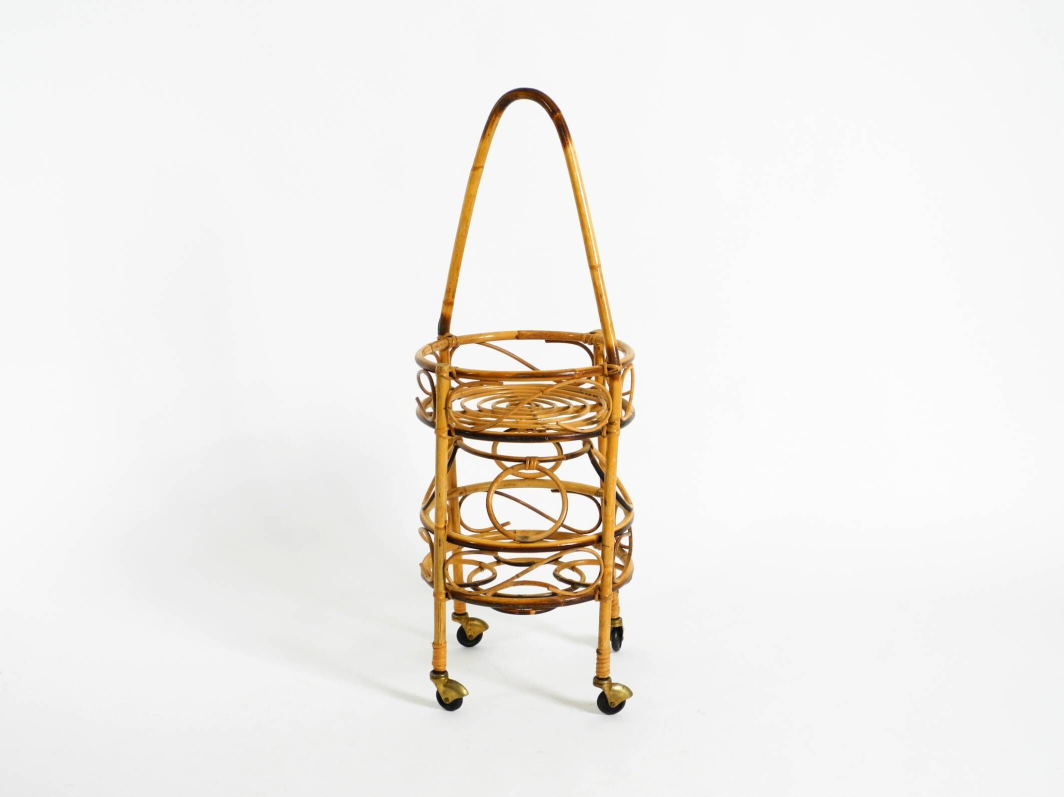 Italian Mid Century bar and serving trolley made of bamboo with wheels