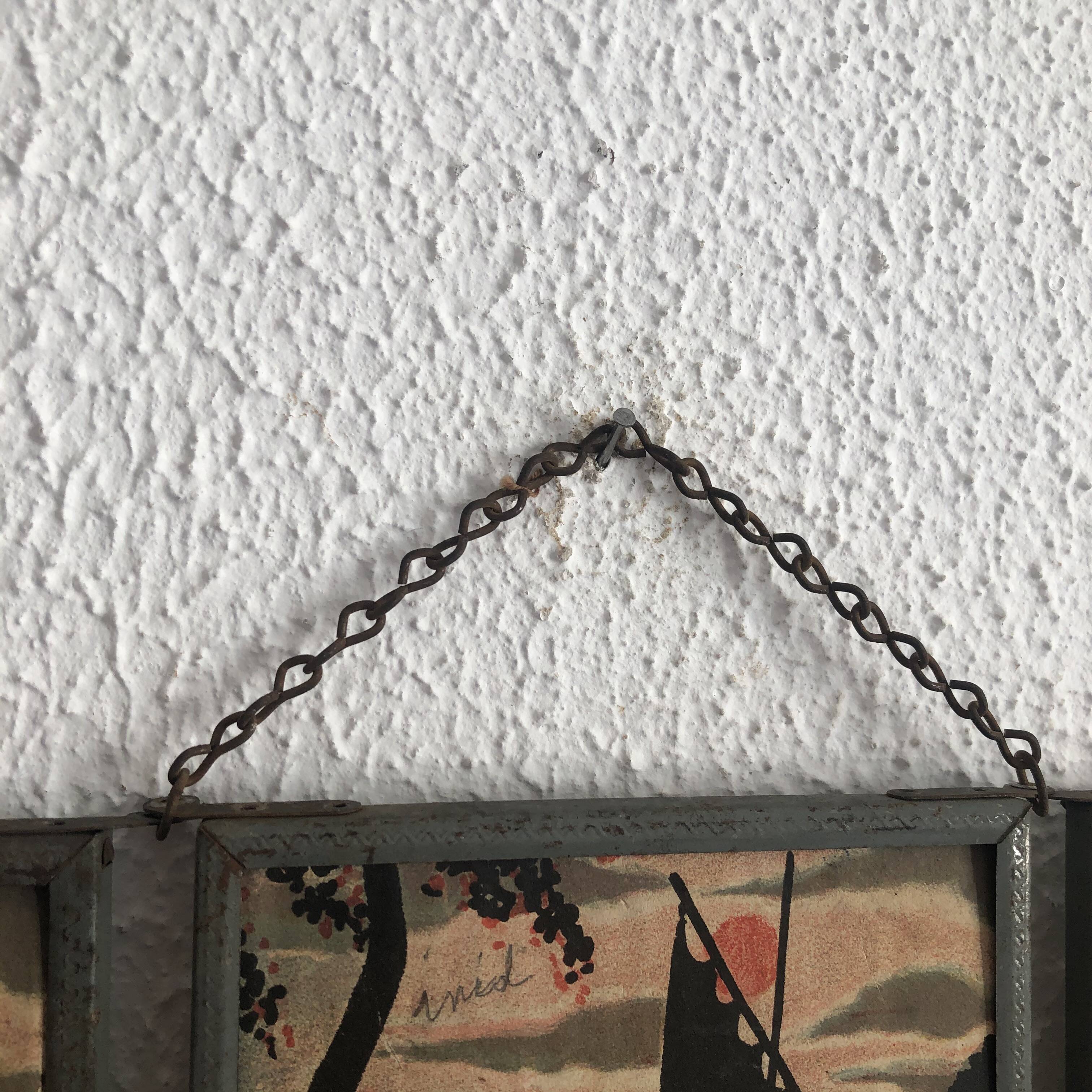 Vintage 1940s triptych mirror barber hairdresser boat sea - 16 x 37 cm