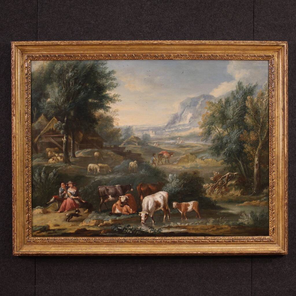 Refined 18th century bucolic landscape painting