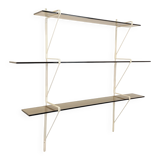 Large vintage wall shelf in smoked glass and white metal in String style.