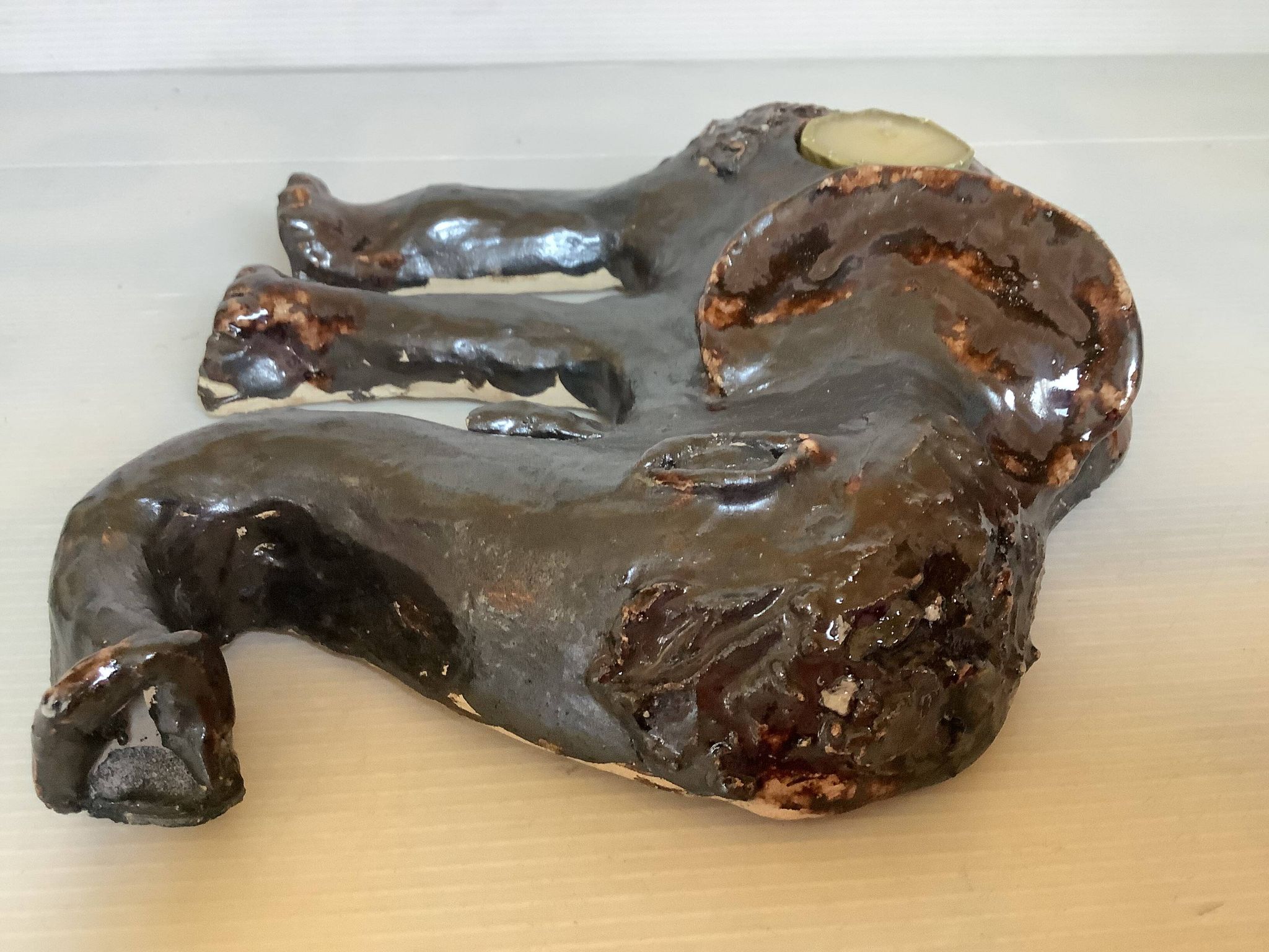 Iridescent ceramic elephant candlestick signed