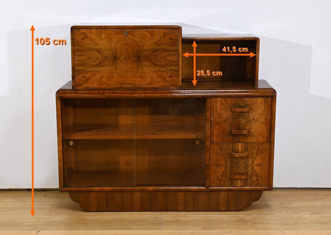 Meuble Vitré Rurka en Ronce de Noyer, Art Déco – 1940