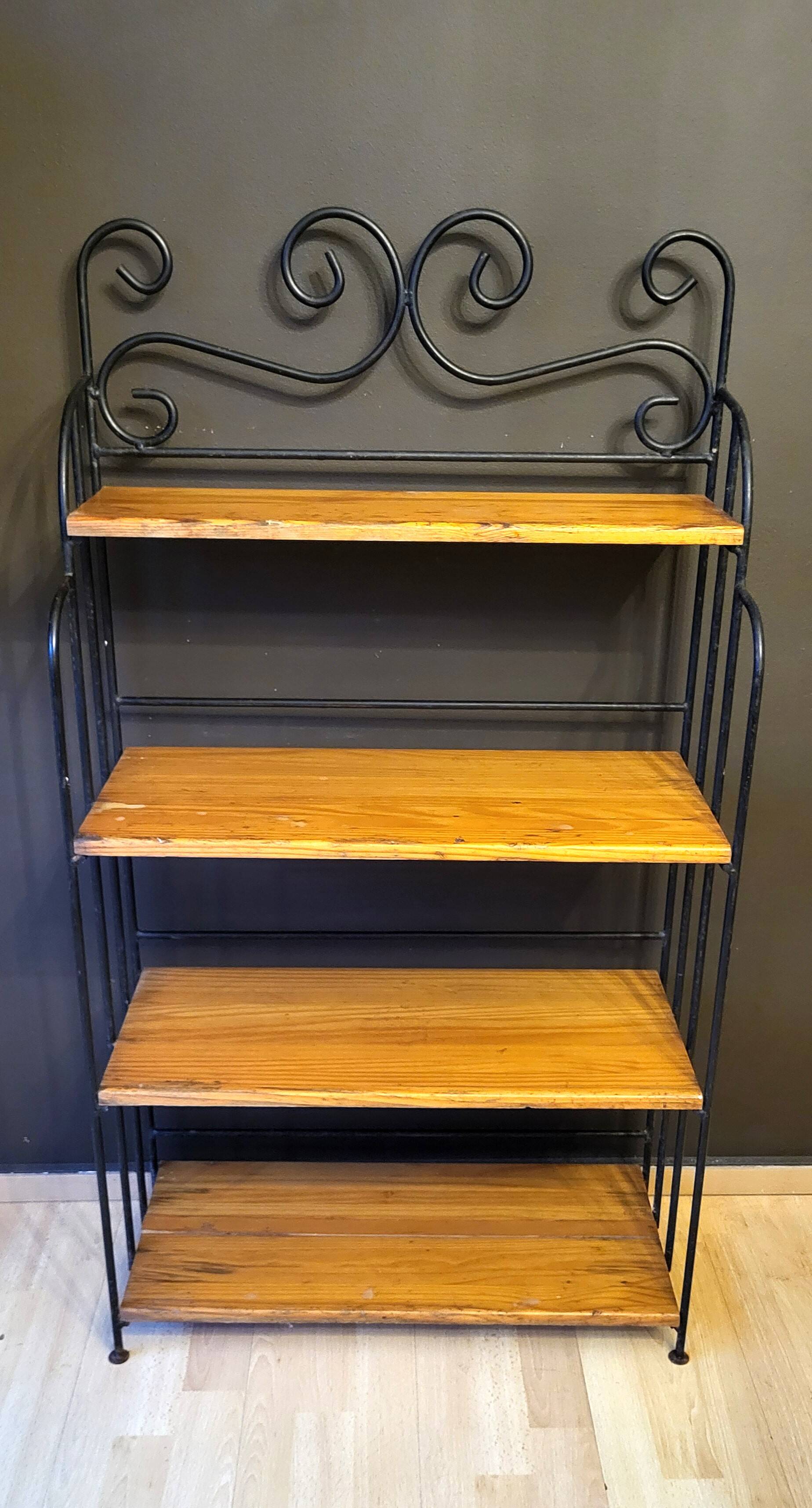4-tier bookshelf - Wrought iron - Solid pine wood.