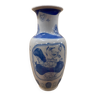Vase chinois blanc et bleu motifs fleurs et oiseau vintage