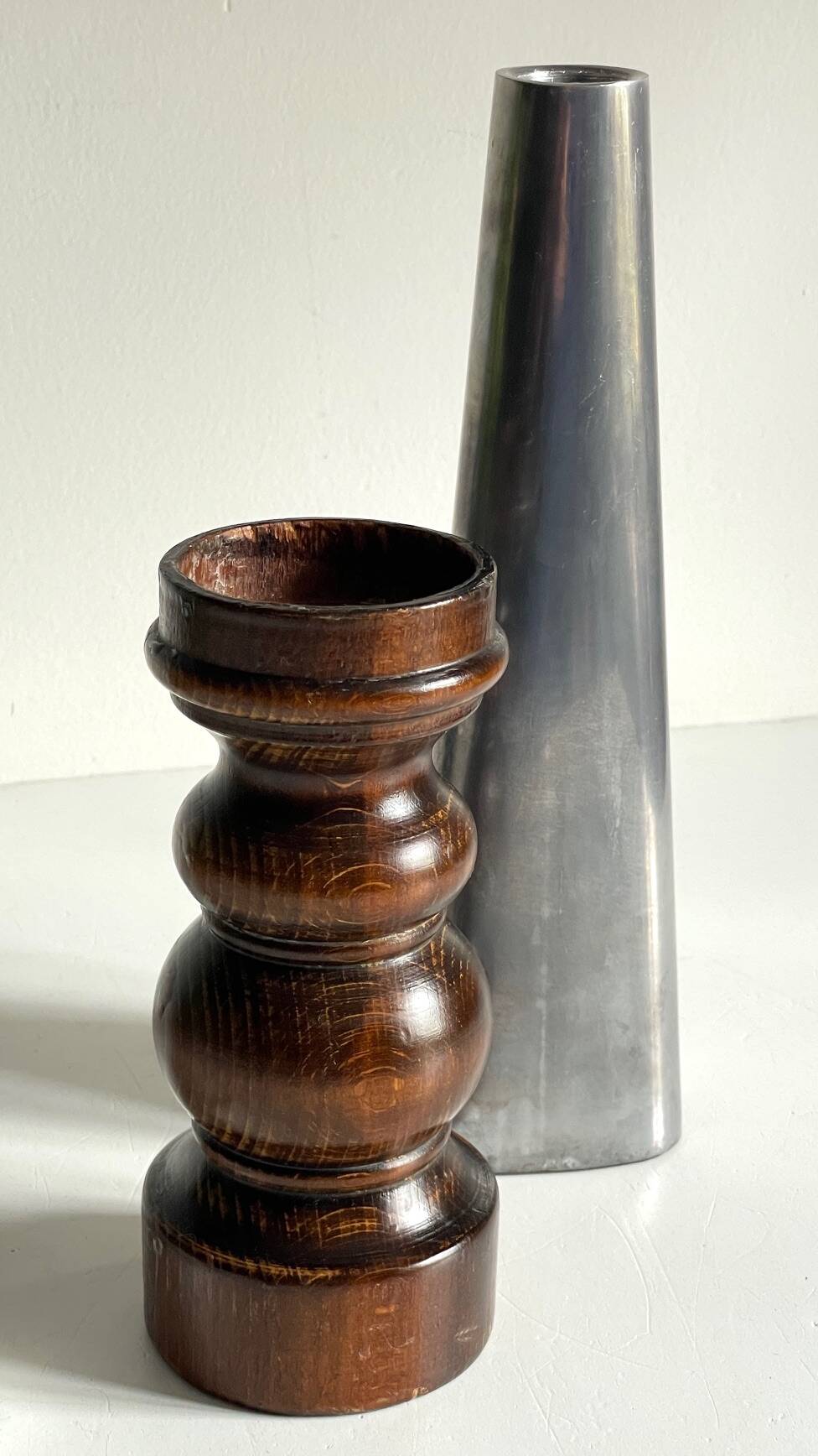 Vintage ikea wood and metal candle holders