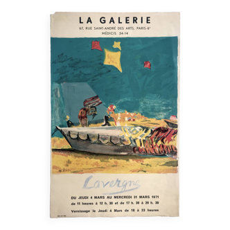 Robert lavergne, la galerie, 1971. original lithograph poster on arches