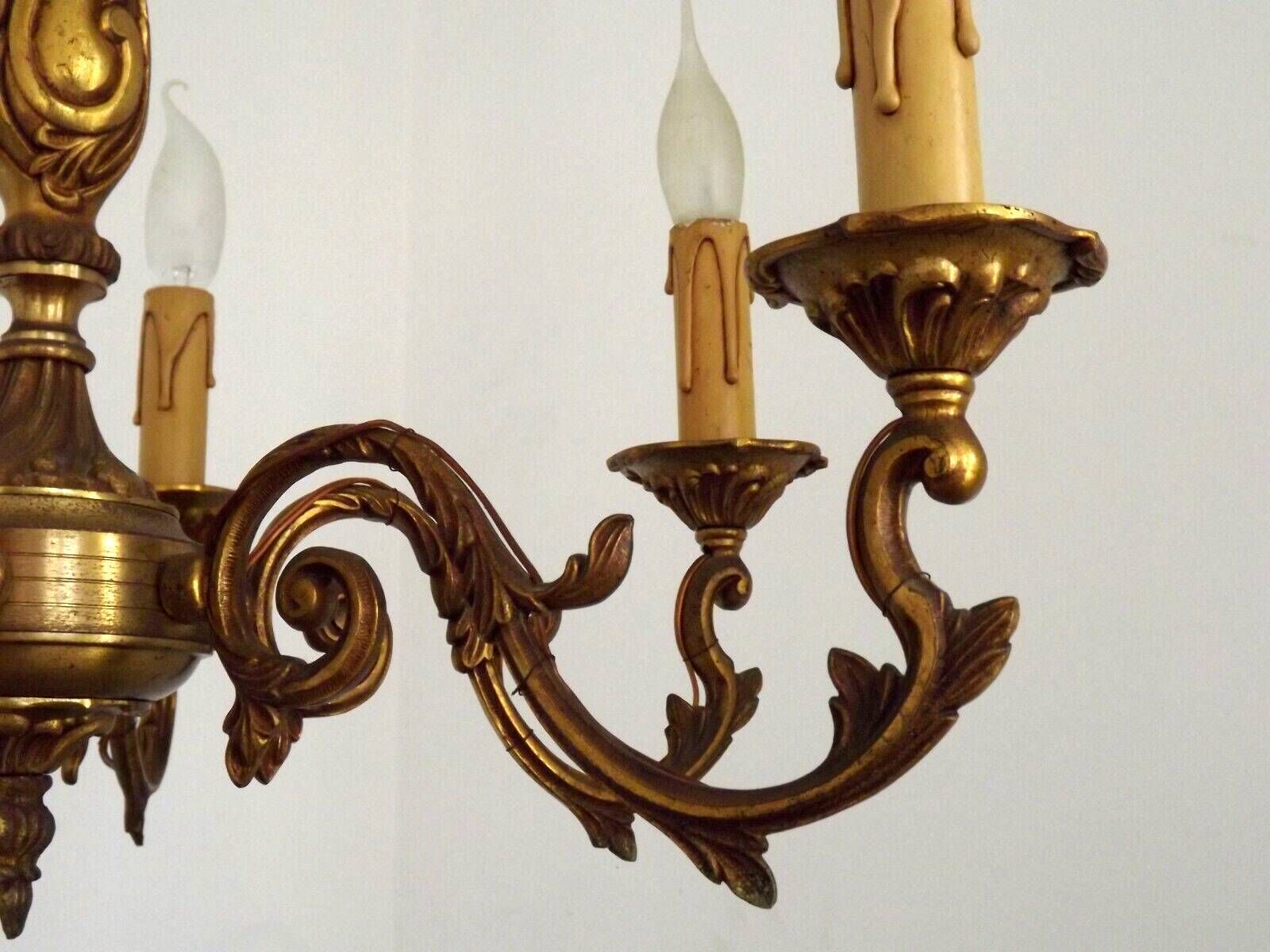 French Vintage Traditional Bronze 6 Light Chandelier Acanthus Leaf Detail 4565