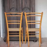 Pair of wooden chairs with vintage rope seats, vintage rope chairs
