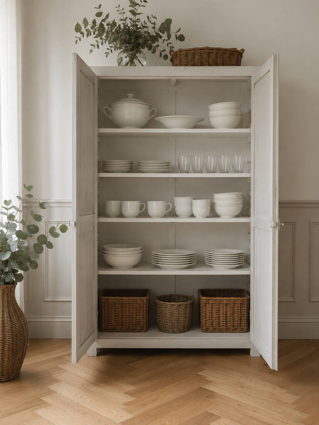 Vintage Parisian wardrobe enhanced in pearl grey.