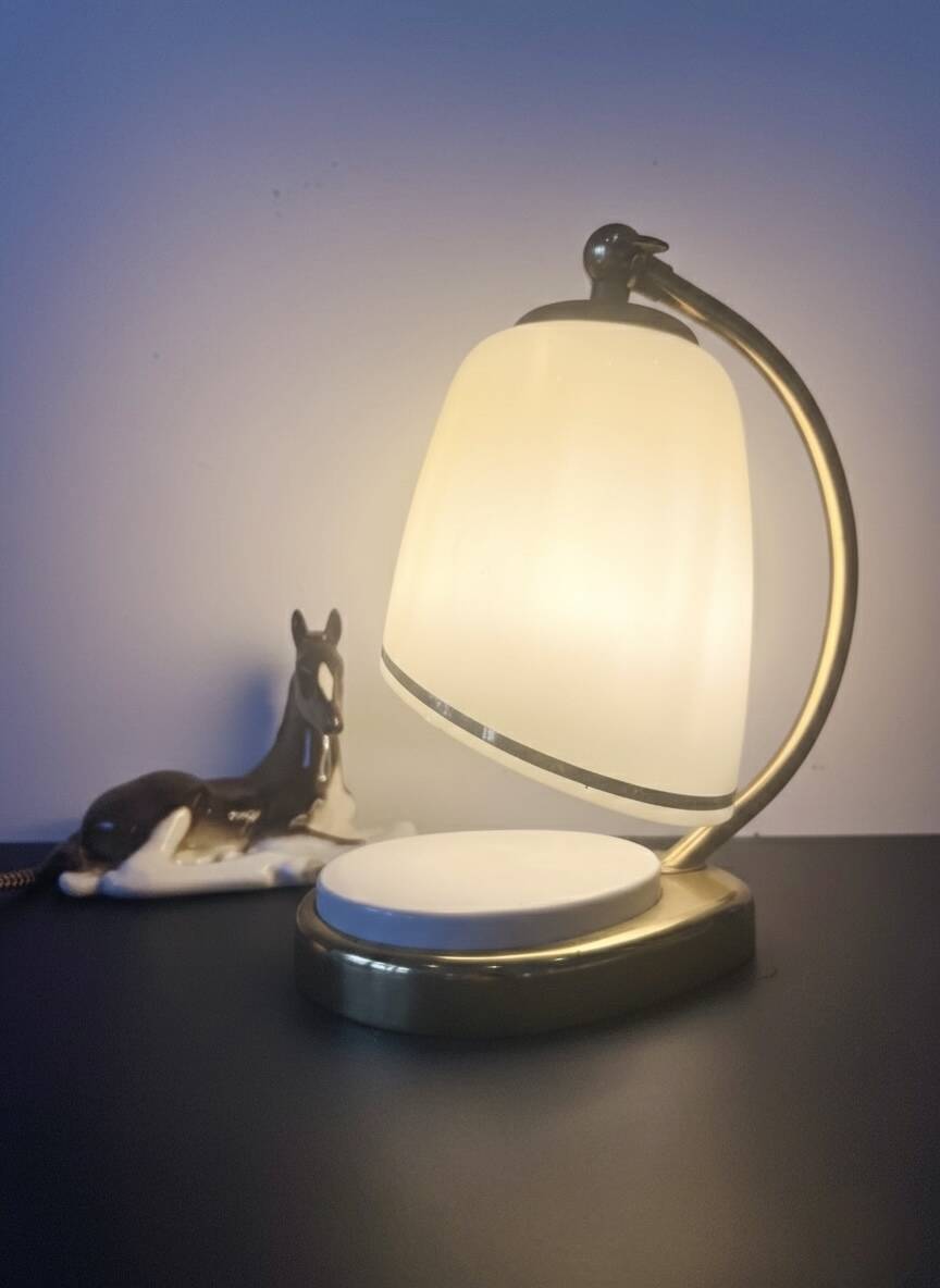 Bauhaus / Modernist lamp brass/bakelite & opaline Mid Century 1940-50