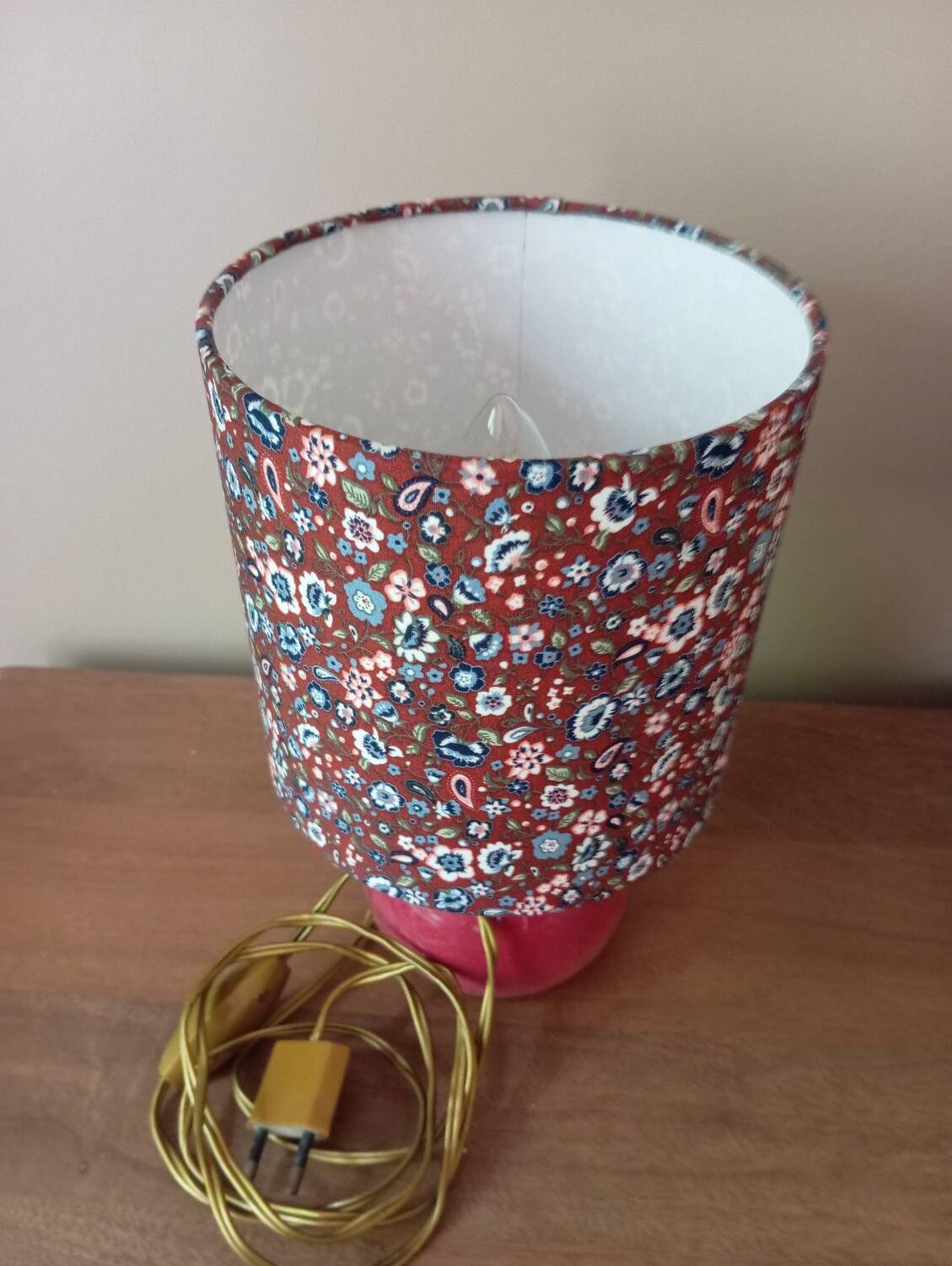 Vintage pink ceramic table lamp, Liberty flower lampshade