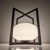 Minimalist Cube Table Lamp Black Metal Opal Glass Geometric European 1970s