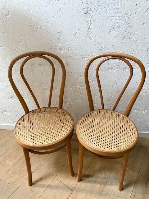 Pair of tanned bistro chairs
