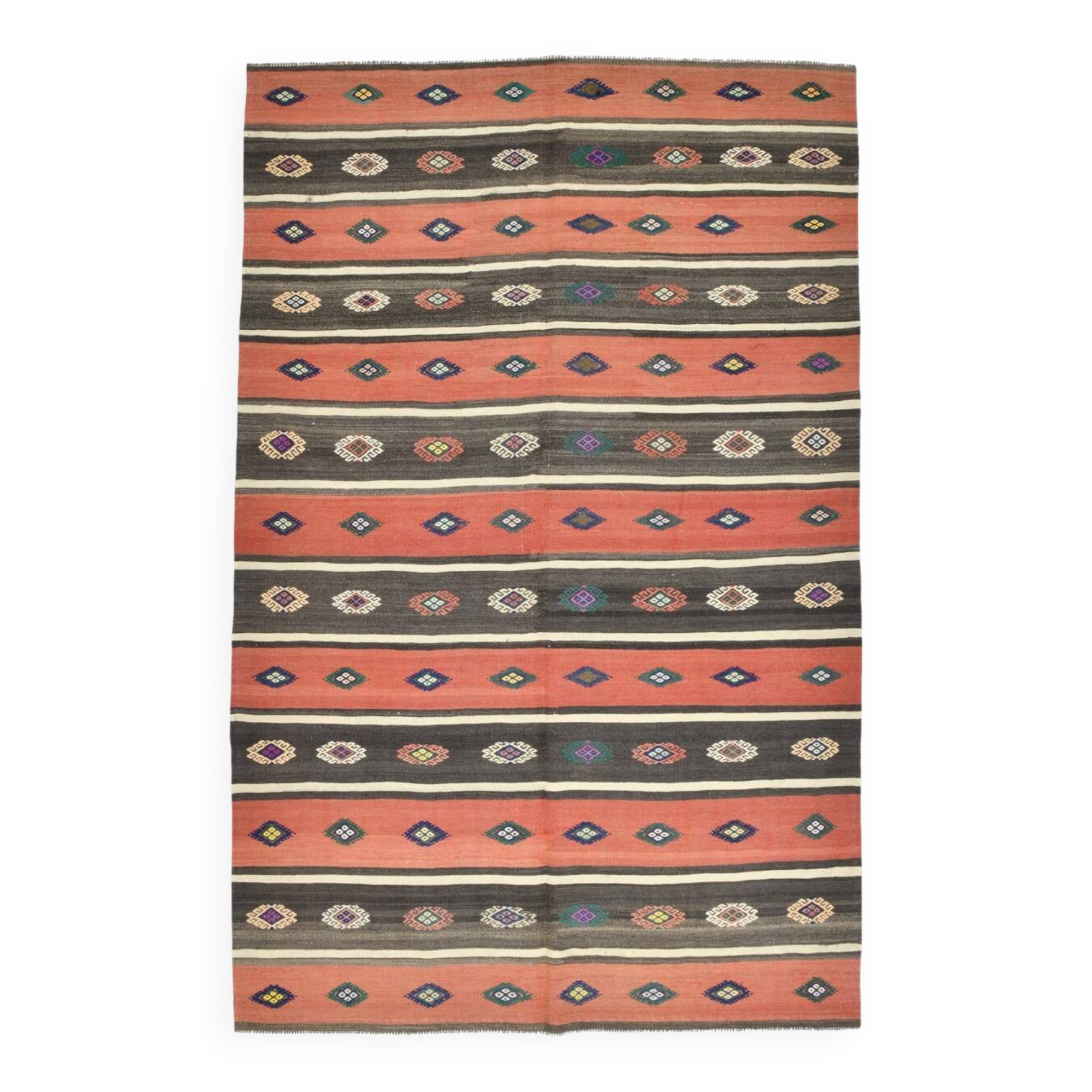 Terracotta & Brown %100 Wool Turkish Kilim Rug, 175x270 Cm