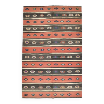 Terracotta & Brown %100 Wool Turkish Kilim Rug, 175x270 Cm