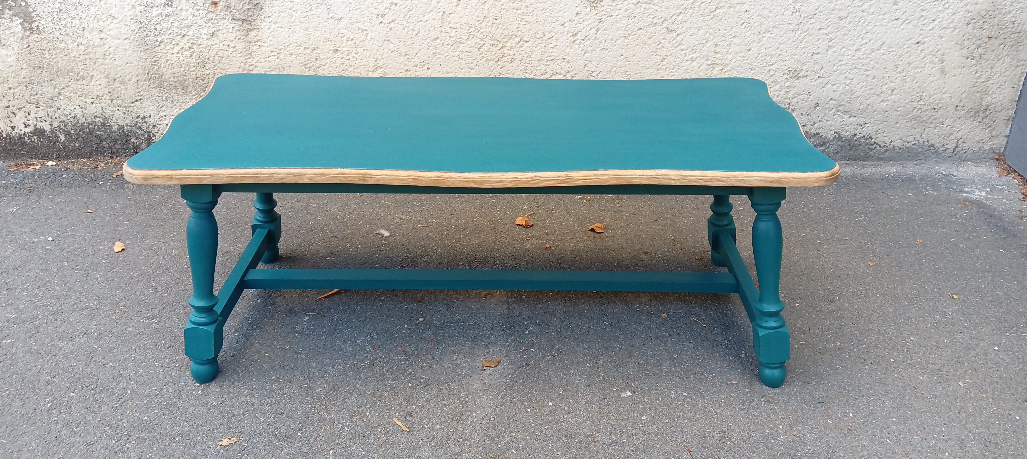 Wood and blue coffee table