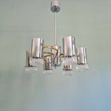Space Age chandelier in chrome metal and brass, 1970s