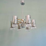 Space Age chandelier in chrome metal and brass, 1970s