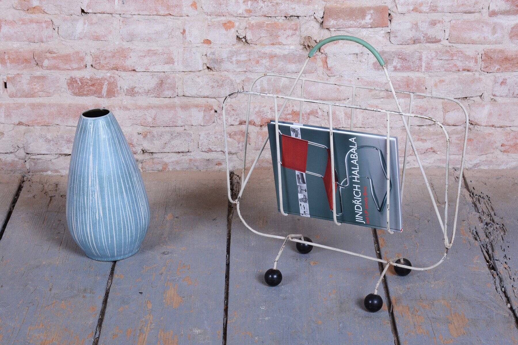 Mid-Century Czech Magazine Stand in Painted Metal, 1950s
