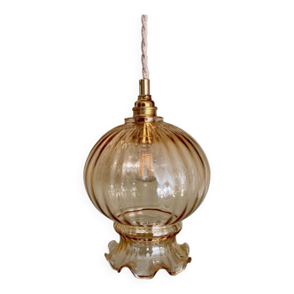 Vintage globe pendant light in amber glass