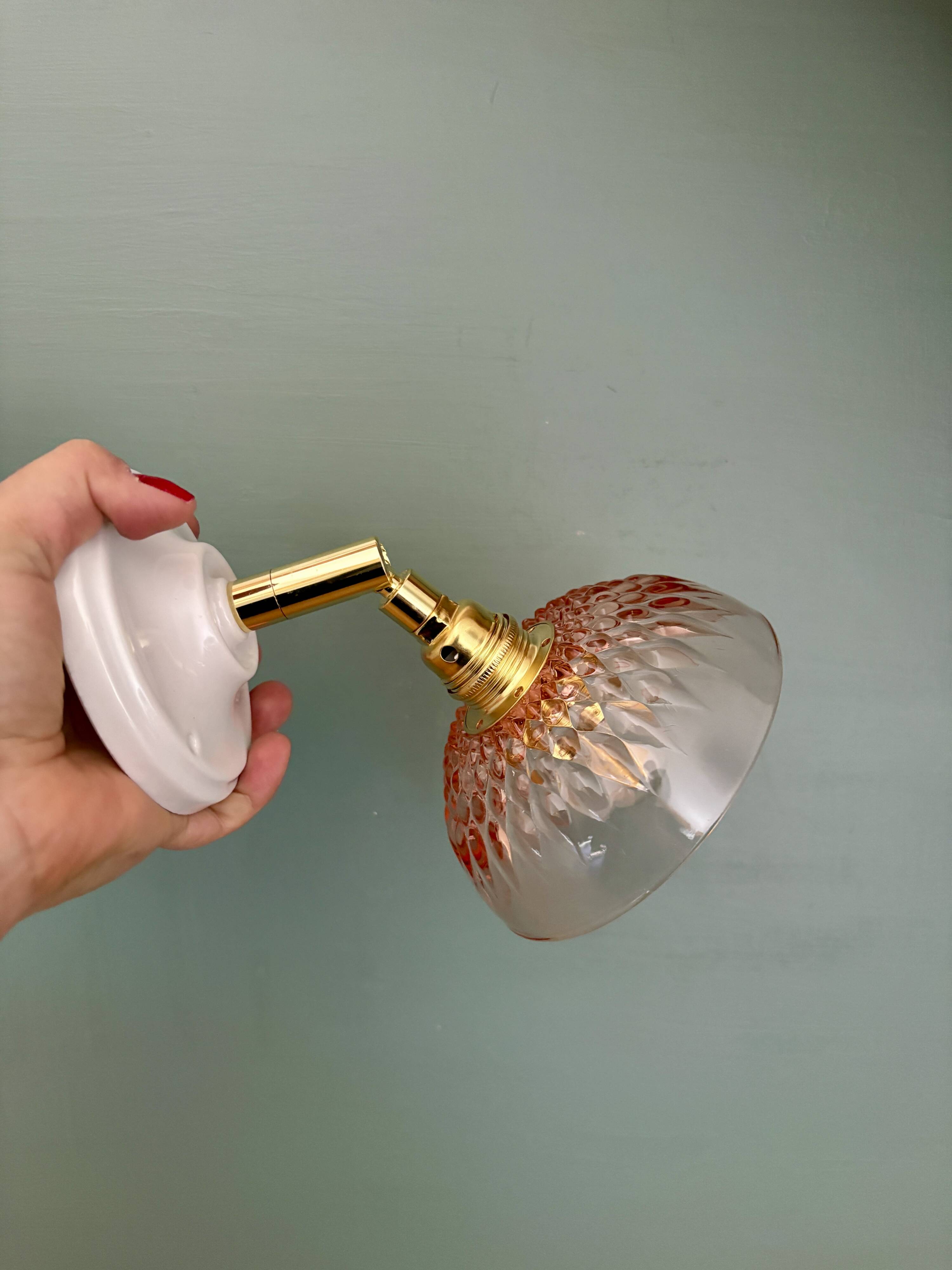 Vintage pink glass lampshade - tableware collection